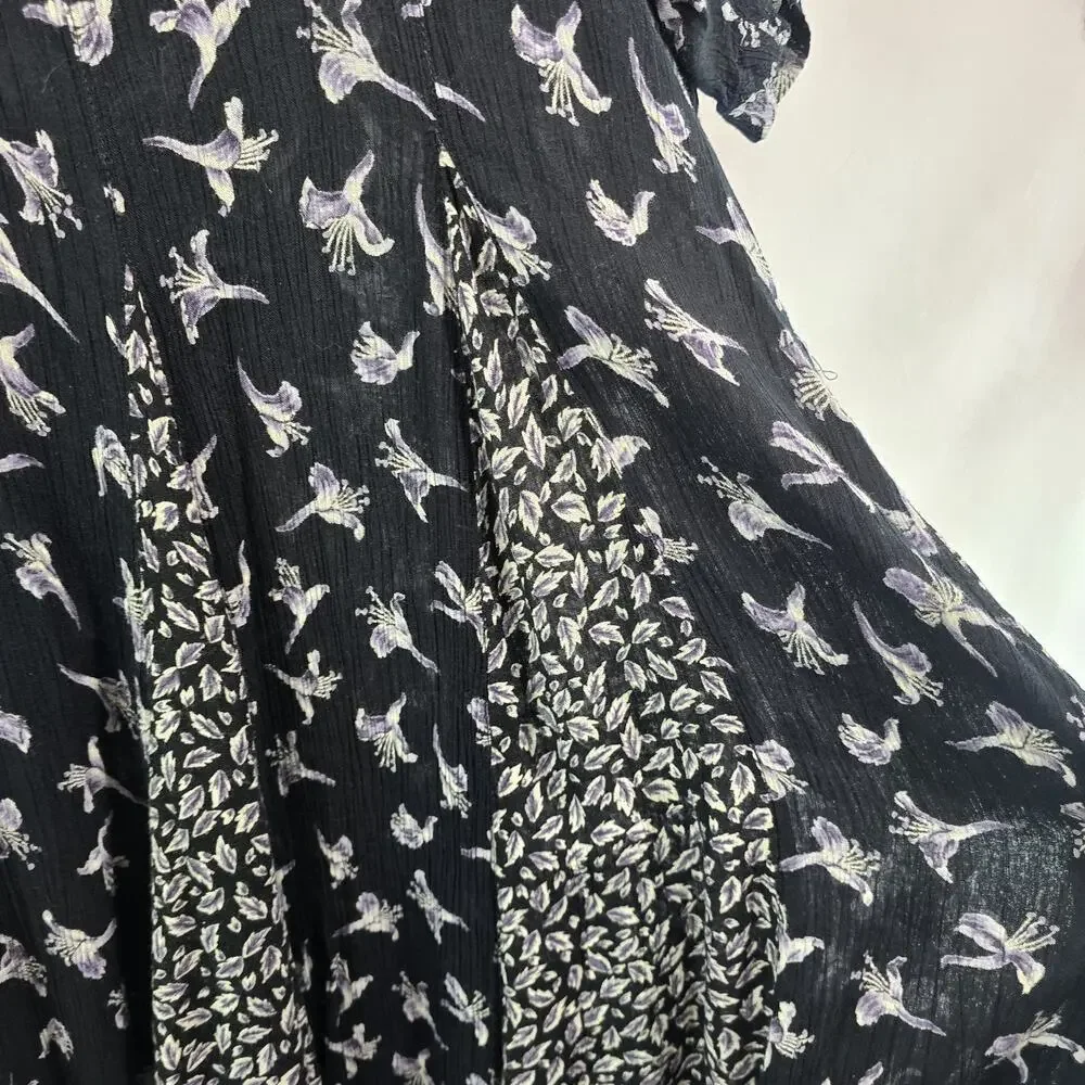 Vintage 90s Dress Womens Medium Black Blue Maxi Midi Floral Witchy Ditzy Micro - Picture 9 of 11